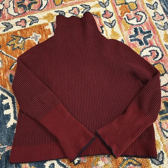 GUC La Ligne maroon and navy reversible cashmere turtleneck SZ M - Picture 3 of 4